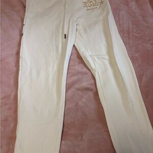 Ed Hardy Cream Track Pants with Gold Logo